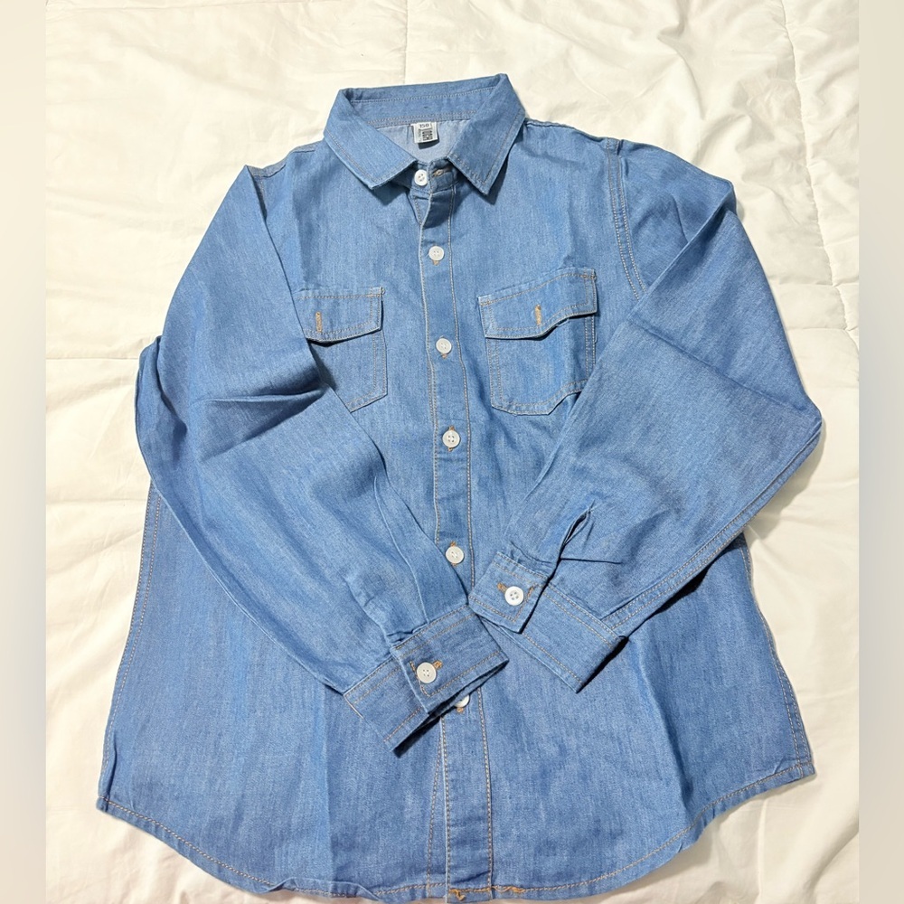 Boys Blue Denim Button-Up Shirt